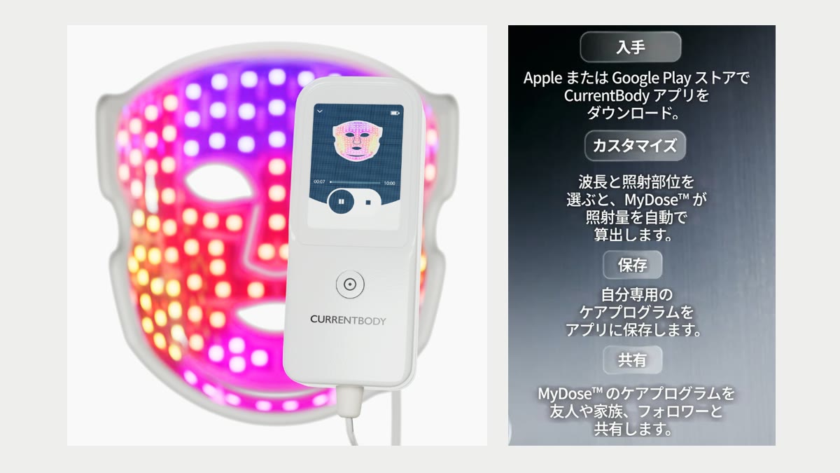 CurrentBody LEDマスク シリーズ3 本体とコントローラー、アプリの説明